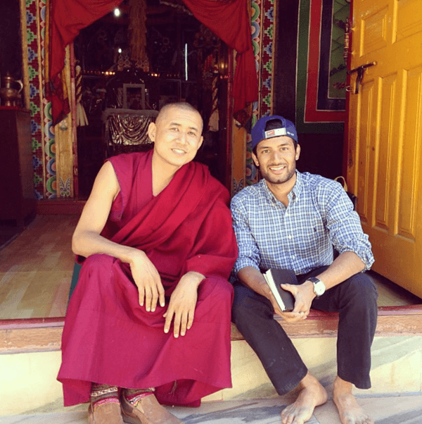 With a monk at the monastery