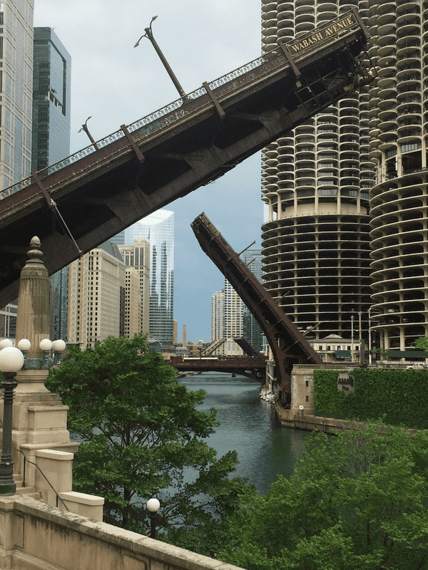 The Wabash Avenue bridge raised