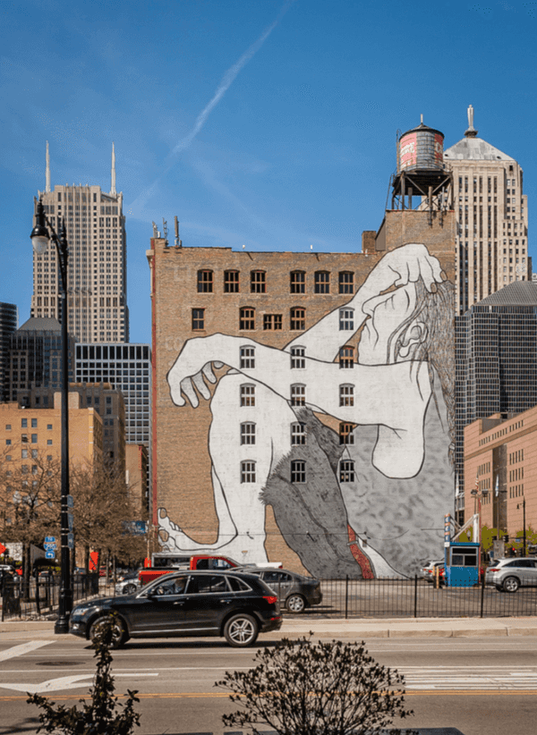 A large-scale mural in Printers Row