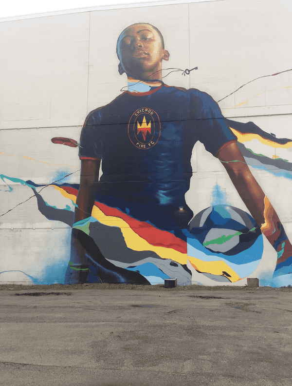 A mural of a Chicago Fire FC player